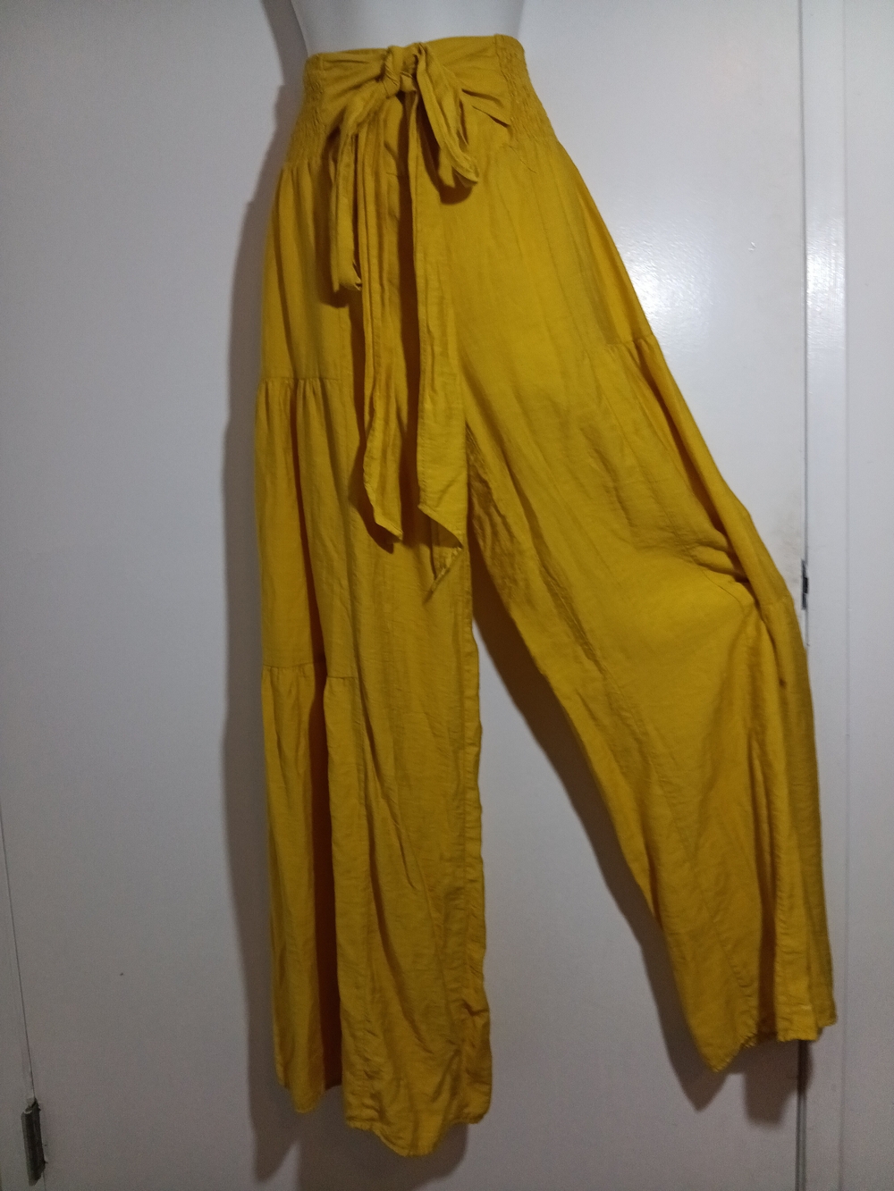 SHEIN Mustard Yellow High-Waist Wide-Leg Pants with Tie
